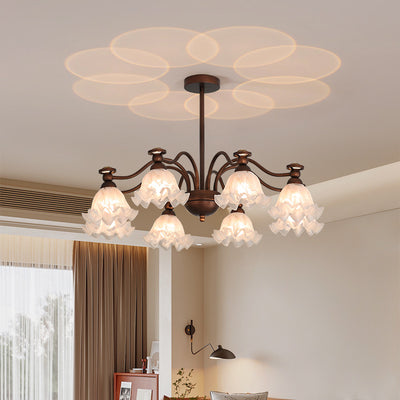 Traditional French Hardware Glass Snow Pattern Flower 4/6/8/10 Light Chandeliers For Living Room