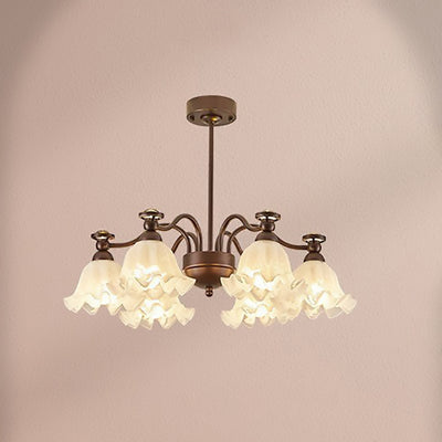 Traditional French Hardware Glass Snow Pattern Flower 4/6/8/10 Light Chandeliers For Living Room