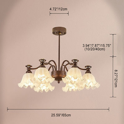 Traditional French Hardware Glass Snow Pattern Flower 4/6/8/10 Light Chandeliers For Living Room