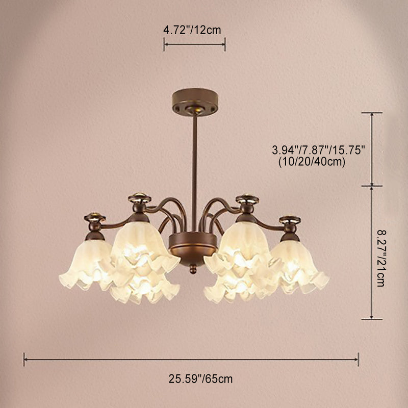 Traditional French Hardware Glass Snow Pattern Flower 4/6/8/10 Light Chandeliers For Living Room