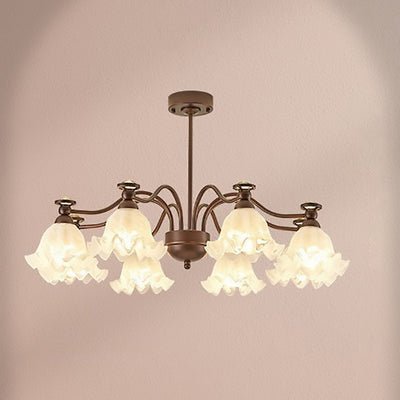 Traditional French Hardware Glass Snow Pattern Flower 4/6/8/10 Light Chandeliers For Living Room