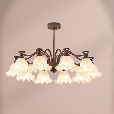 Traditional French Hardware Glass Snow Pattern Flower 4/6/8/10 Light Chandeliers For Living Room