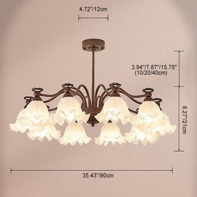 Traditional French Hardware Glass Snow Pattern Flower 4/6/8/10 Light Chandeliers For Living Room