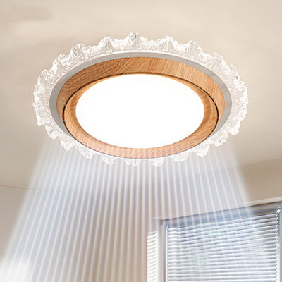 Modern Simplicity ABS PC Acrylic Round Lace LED Flush Mount Ceiling Bladeless Fan Light For Bedroom