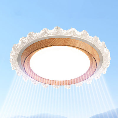 Modern Simplicity ABS PC Acrylic Round Lace LED Flush Mount Ceiling Bladeless Fan Light For Bedroom