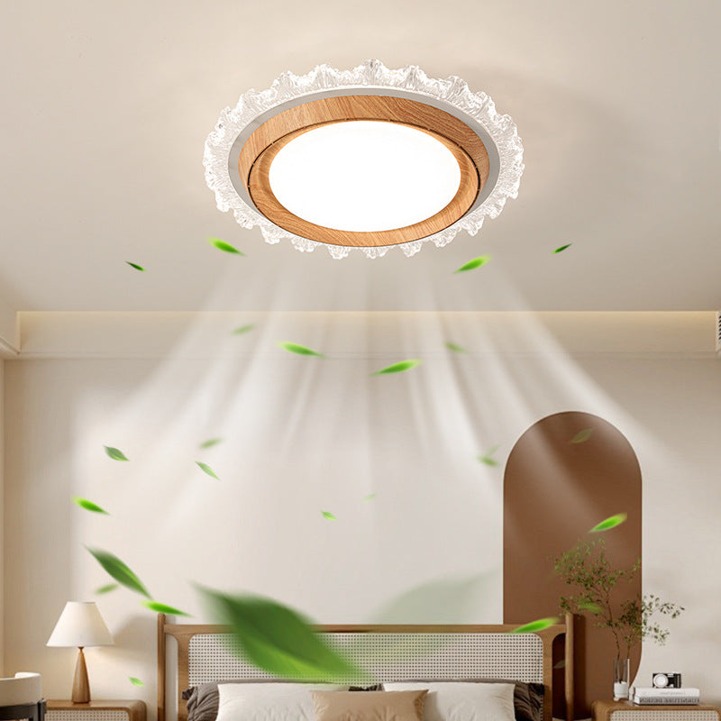 Modern Simplicity ABS PC Acrylic Round Lace LED Flush Mount Ceiling Bladeless Fan Light For Bedroom