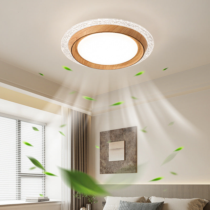 Modern Simplicity ABS PC Acrylic Round Lace LED Flush Mount Ceiling Bladeless Fan Light For Bedroom