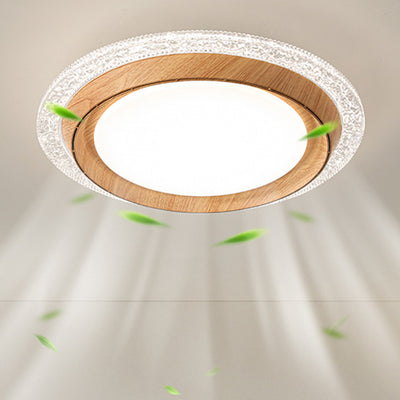 Modern Simplicity ABS PC Acrylic Round Lace LED Flush Mount Ceiling Bladeless Fan Light For Bedroom