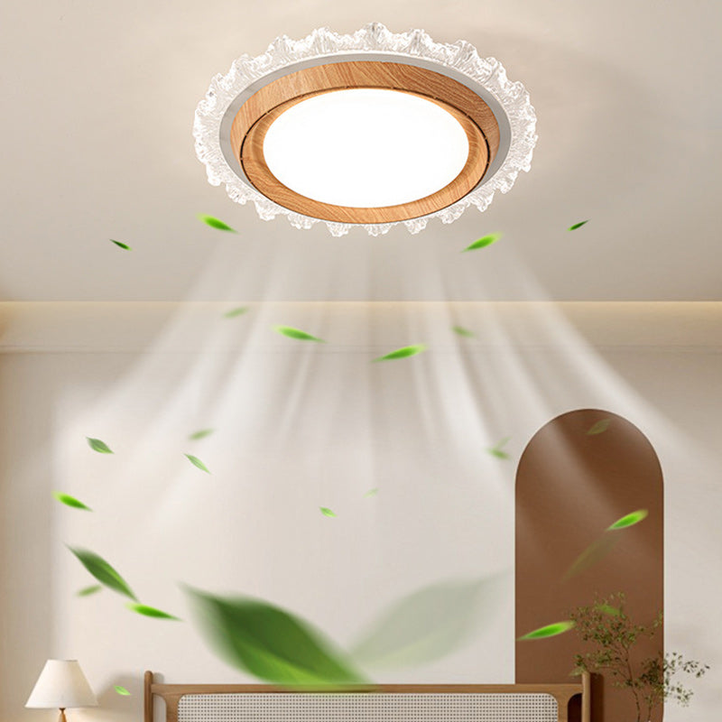 Modern Simplicity ABS PC Acrylic Round Lace LED Flush Mount Ceiling Bladeless Fan Light For Bedroom