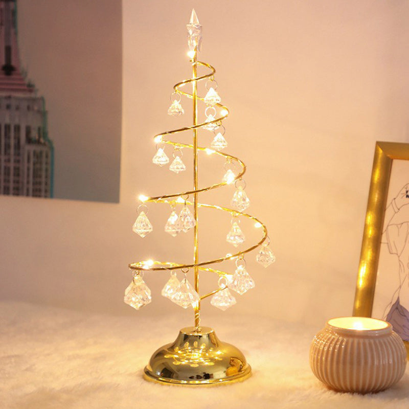 Modern Art Deco Copper Iron Acrylic Plastic Battery Christmas Tree Star LED Table Lamp Night Light For Bedroom