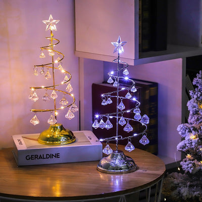 Modern Art Deco Copper Iron Acrylic Plastic Battery Christmas Tree Star LED Table Lamp Night Light For Bedroom