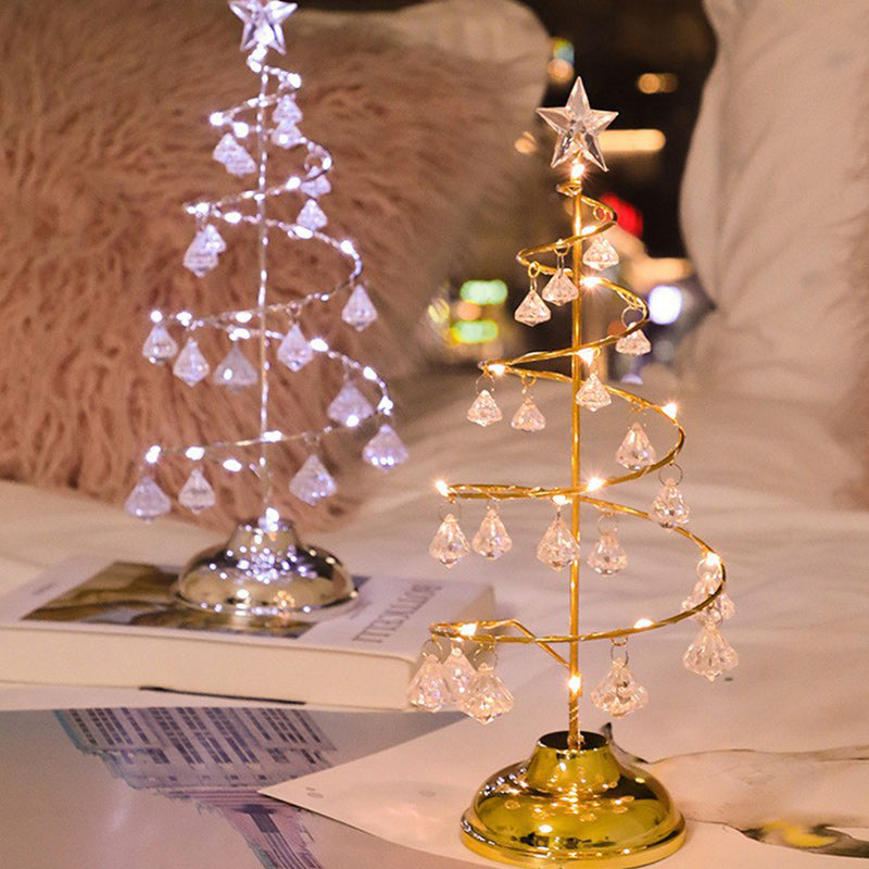 Modern Art Deco Copper Iron Acrylic Plastic Battery Christmas Tree Star LED Table Lamp Night Light For Bedroom