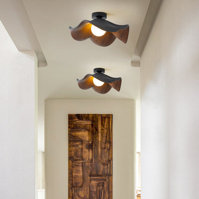 Contemporary Scandinavian Iron Resin Lotus Leaf Wave 1-Light Semi-Flush Mount Ceiling Light For Hallway