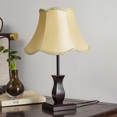 Contemporary Retro Wood Fabric Drum 1-Light Table Lamp For Bedside