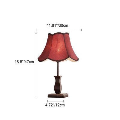 Contemporary Retro Wood Fabric Drum 1-Light Table Lamp For Bedside