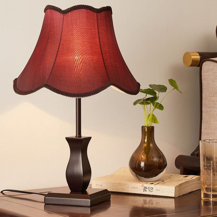 Contemporary Retro Wood Fabric Drum 1-Light Table Lamp For Bedside