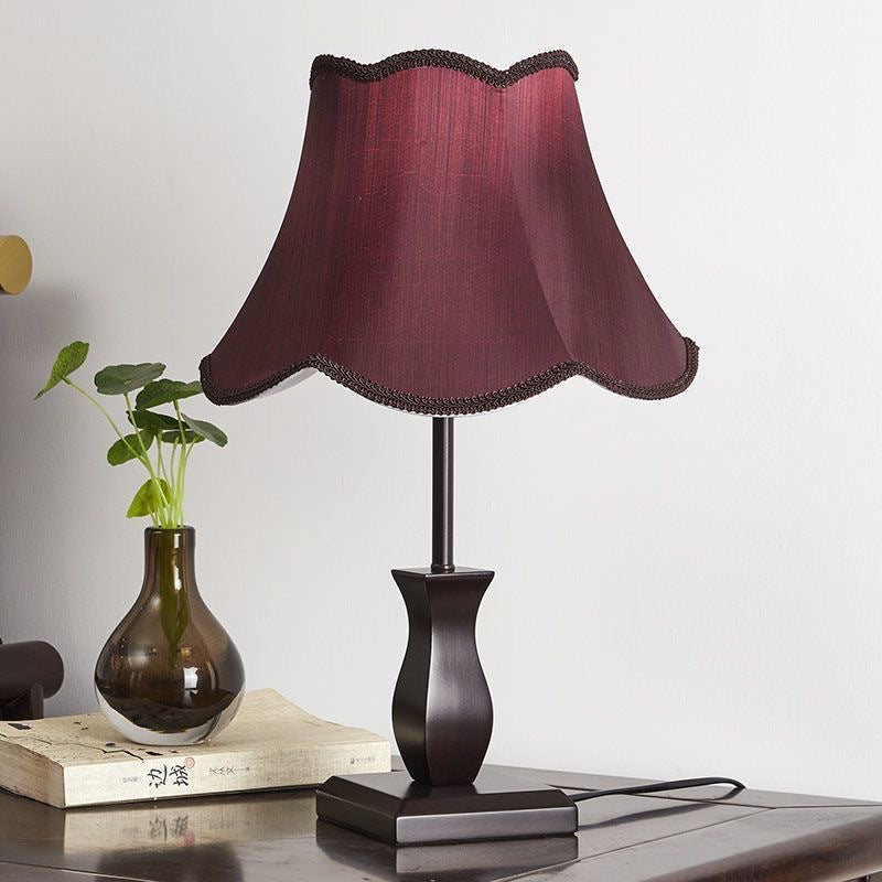 Contemporary Retro Wood Fabric Drum 1-Light Table Lamp For Bedside