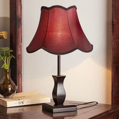 Contemporary Retro Wood Fabric Drum 1-Light Table Lamp For Bedside