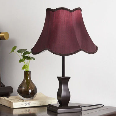 Contemporary Retro Wood Fabric Drum 1-Light Table Lamp For Bedside