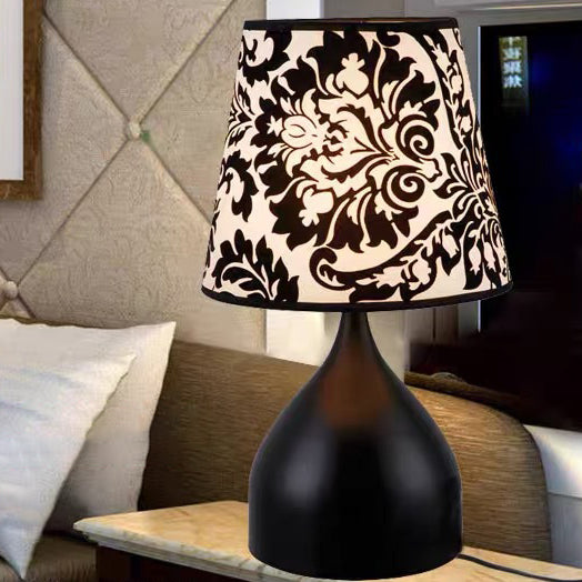 Contemporary Scandinavian Hardware Fabric Cylinder Flower Pattern 1-Light Table Lamp For Bedside