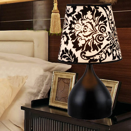 Contemporary Scandinavian Hardware Fabric Cylinder Flower Pattern 1-Light Table Lamp For Bedside