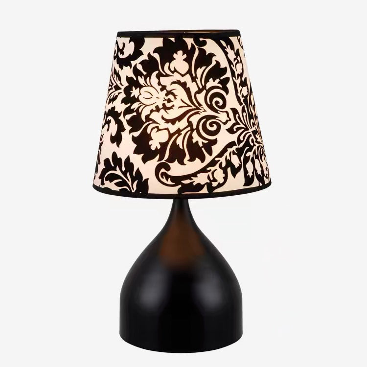 Contemporary Scandinavian Hardware Fabric Cylinder Flower Pattern 1-Light Table Lamp For Bedside