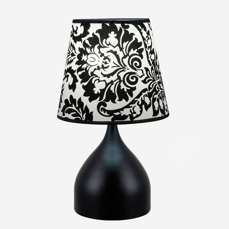 Contemporary Scandinavian Hardware Fabric Cylinder Flower Pattern 1-Light Table Lamp For Bedside