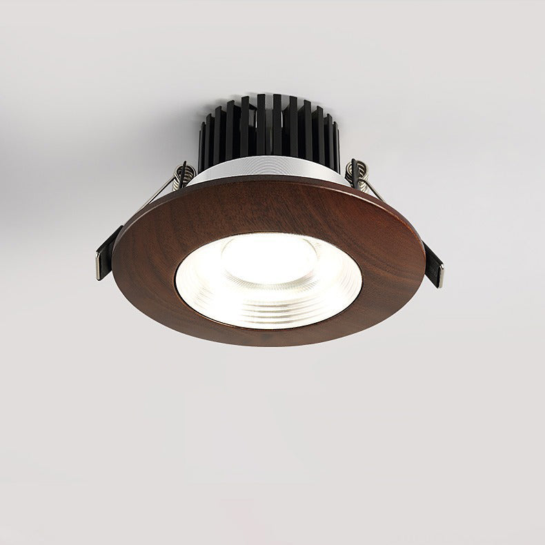 Traditional Chinese Walnut Aluminum Acrylic Round LED Spotlight Flush Mount Ceiling Light For Hallway