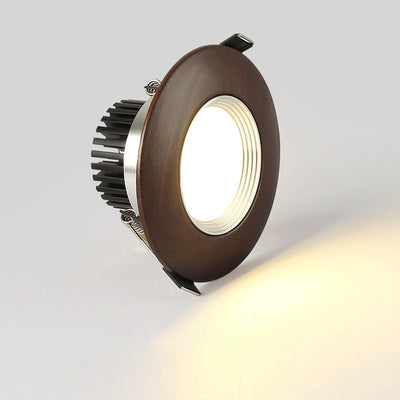 Traditional Chinese Walnut Aluminum Acrylic Round LED Spotlight Flush Mount Ceiling Light For Hallway