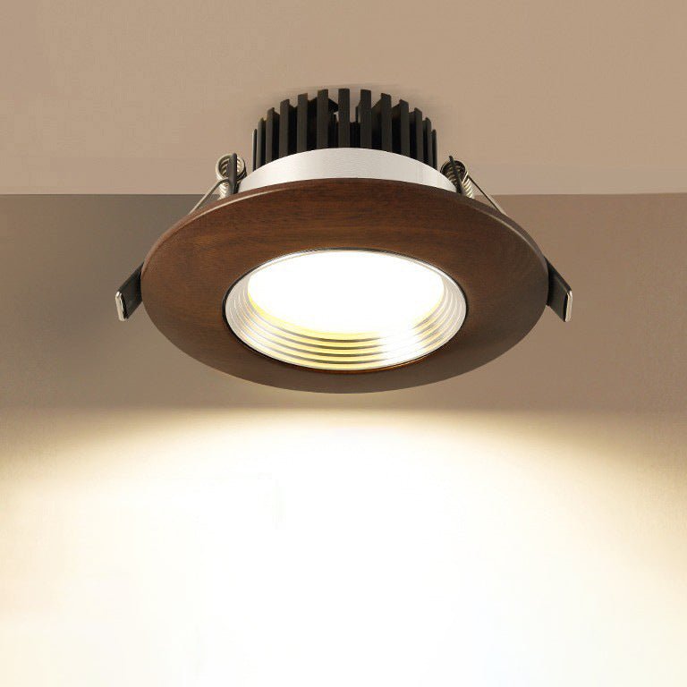 Traditional Chinese Walnut Aluminum Acrylic Round LED Spotlight Flush Mount Ceiling Light For Hallway