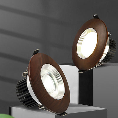 Traditional Chinese Walnut Aluminum Acrylic Round LED Spotlight Flush Mount Ceiling Light For Hallway