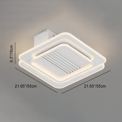 Modern Simplicity Iron Acrylic Aluminum Square Round LED Semi-Flush Mount Ceiling Bladeless Fan Light For Bedroom