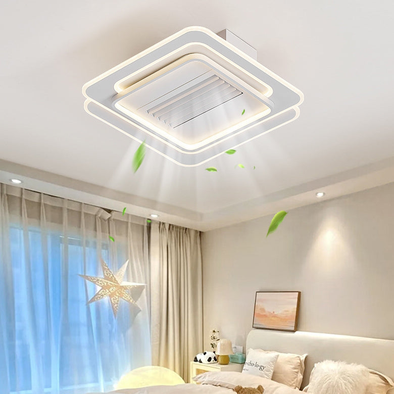 Modern Simplicity Iron Acrylic Aluminum Square Round LED Semi-Flush Mount Ceiling Bladeless Fan Light For Bedroom