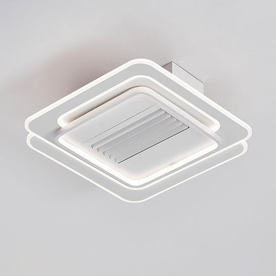 Modern Simplicity Iron Acrylic Aluminum Square Round LED Semi-Flush Mount Ceiling Bladeless Fan Light For Bedroom