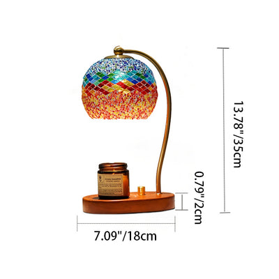 Contemporary Boho Wood Glass Dome Handmade Mosaic 1-Light Melting Wax Table Lamp For Bedroom