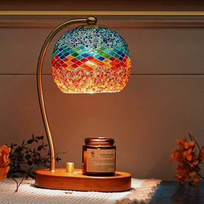 Contemporary Boho Wood Glass Dome Handmade Mosaic 1-Light Melting Wax Table Lamp For Bedroom