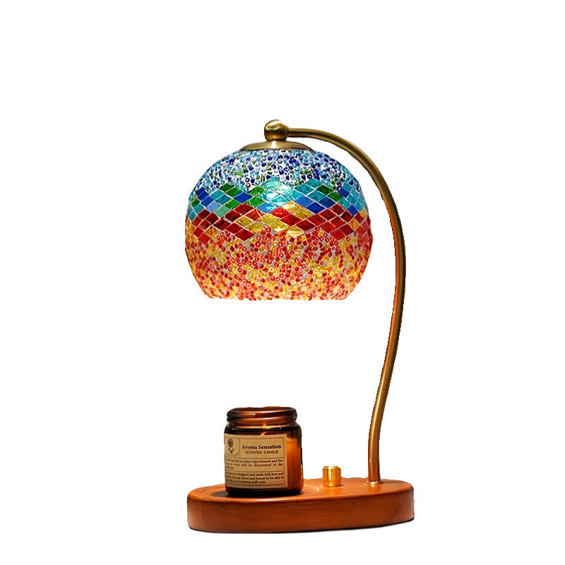 Contemporary Boho Wood Glass Dome Handmade Mosaic 1-Light Melting Wax Table Lamp For Bedroom