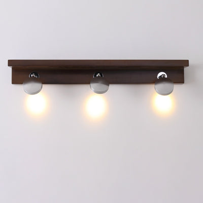 Contemporary Scandinavian Rubber Wood Iron Rotatable Round LED Wall Sconce Lamp Vanity Light For Bathroom