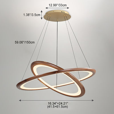 Contemporary Retro Walnut Acrylic Circles Adjustable LED Chandeliers For Living Room