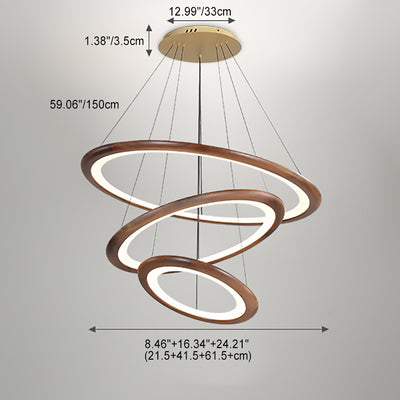 Contemporary Retro Walnut Acrylic Circles Adjustable LED Chandeliers For Living Room