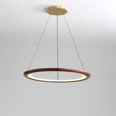 Contemporary Retro Walnut Acrylic Circles Adjustable LED Chandeliers For Living Room