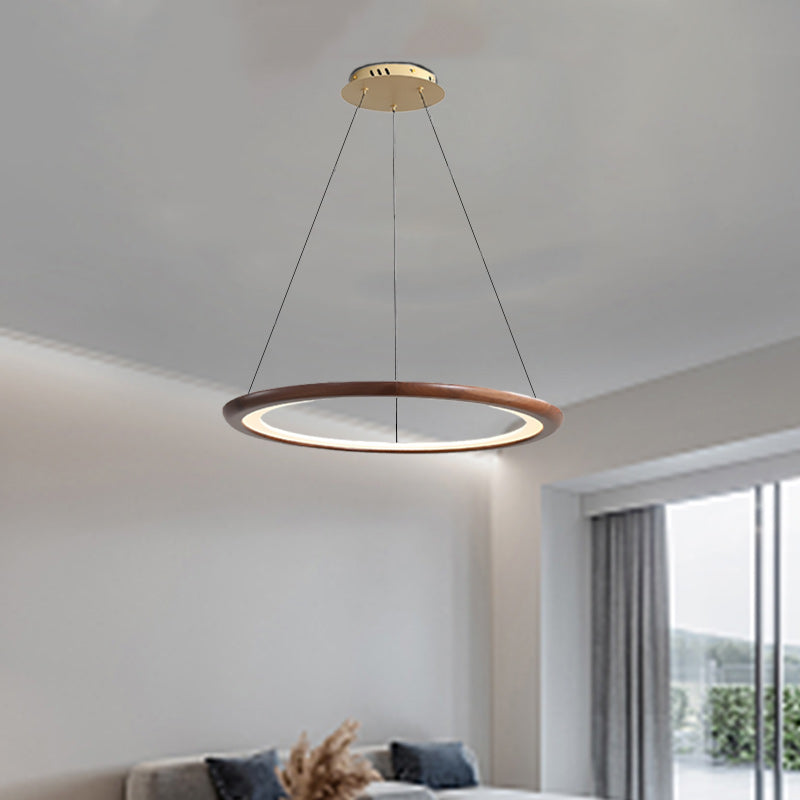 Contemporary Retro Walnut Acrylic Circles Adjustable LED Chandeliers For Living Room