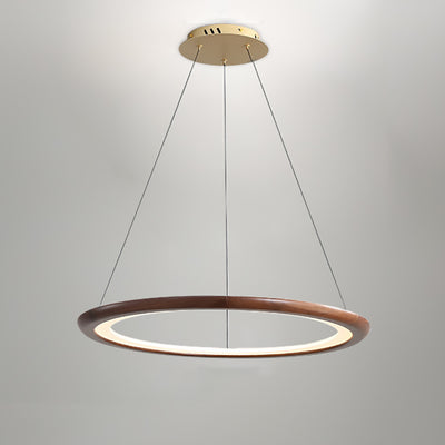 Contemporary Retro Walnut Acrylic Circles Adjustable LED Chandeliers For Living Room