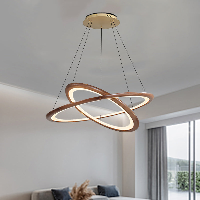 Contemporary Retro Walnut Acrylic Circles Adjustable LED Chandeliers For Living Room