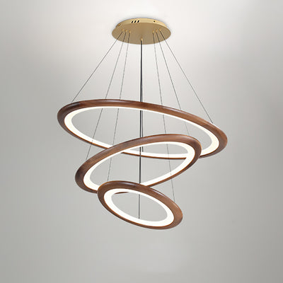 Contemporary Retro Walnut Acrylic Circles Adjustable LED Chandeliers For Living Room