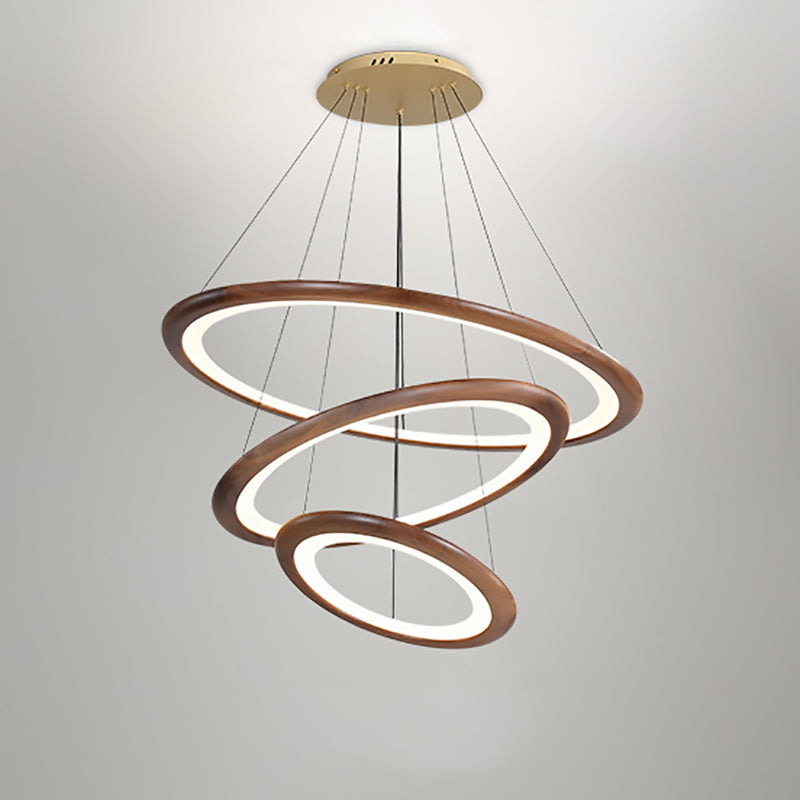 Contemporary Retro Walnut Acrylic Circles Adjustable LED Chandeliers For Living Room