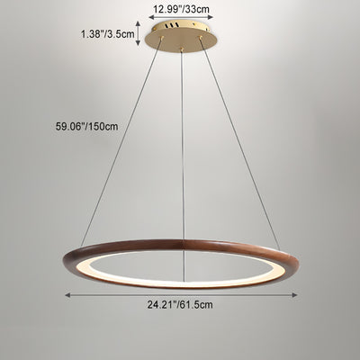 Contemporary Retro Walnut Acrylic Circles Adjustable LED Chandeliers For Living Room