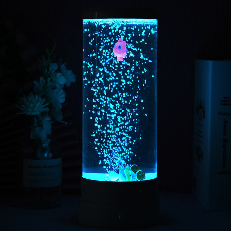 Contemporary Creative USB Battery ABS Simulation Bubble Fish Tank Cylinder LED Table Lamp Night Light For Bedroom