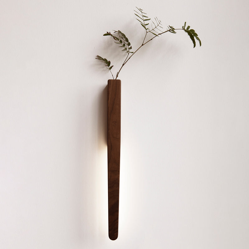 Contemporary Nordic Walnut Beech Rechargeable Strip Floral Container LED Wall Sconce Lamp For Bedside