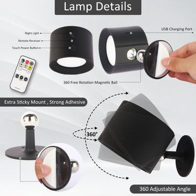 Modern Simplicity Rechargeable Rotatable ABS Round LED Wall Sconce Lamp Night Light For Bedside